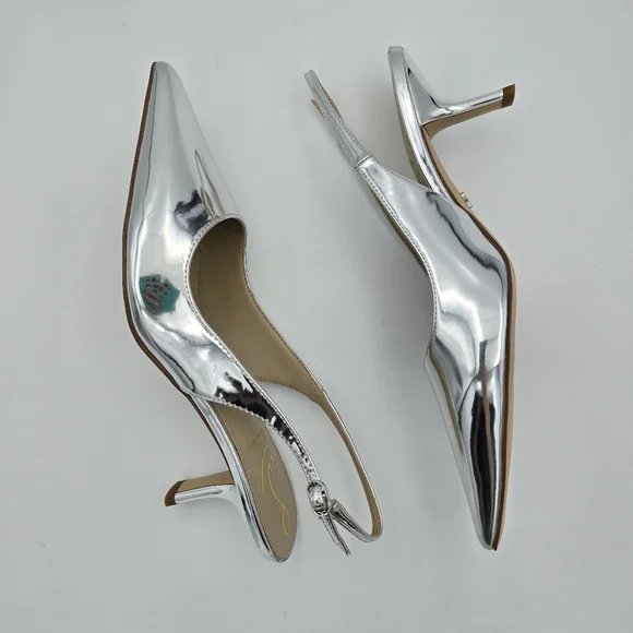 Sam Edelman Silver Pointed Toe Slingback Kitten Heels - Picture 13 of 16
